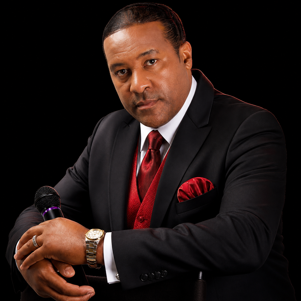 Kevin T. Robertson in red vest and red tie